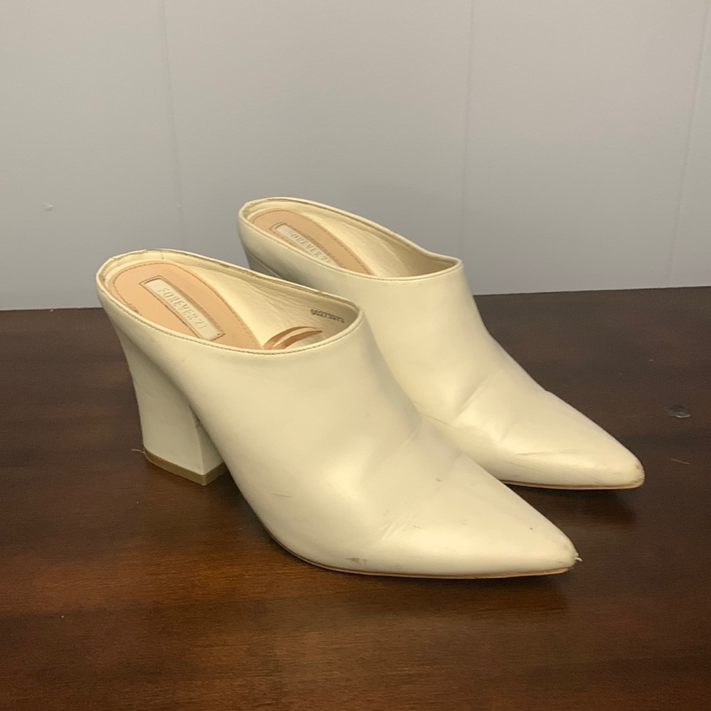 White block heel mules